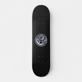 Chrome style Dragon badge on Carbon Fibre Print Skateboard