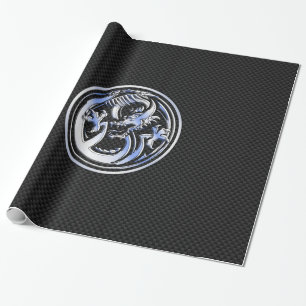 Chrome style Dragon badge on Carbon Fibre Print Wrapping Paper