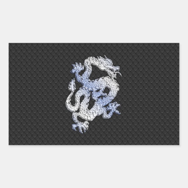 Chrome Style Dragon in Black Snake Skin Print Rectangular Sticker (Front)