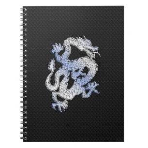 Chrome Style Dragon in Black Snake Skin Print Spiral Notebook