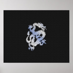 Chrome Style Dragon on Black Snake Skin Print