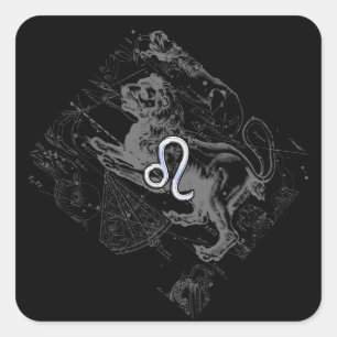 Chrome Style Leo Zodiac Map Hevelius 1690 Square Sticker