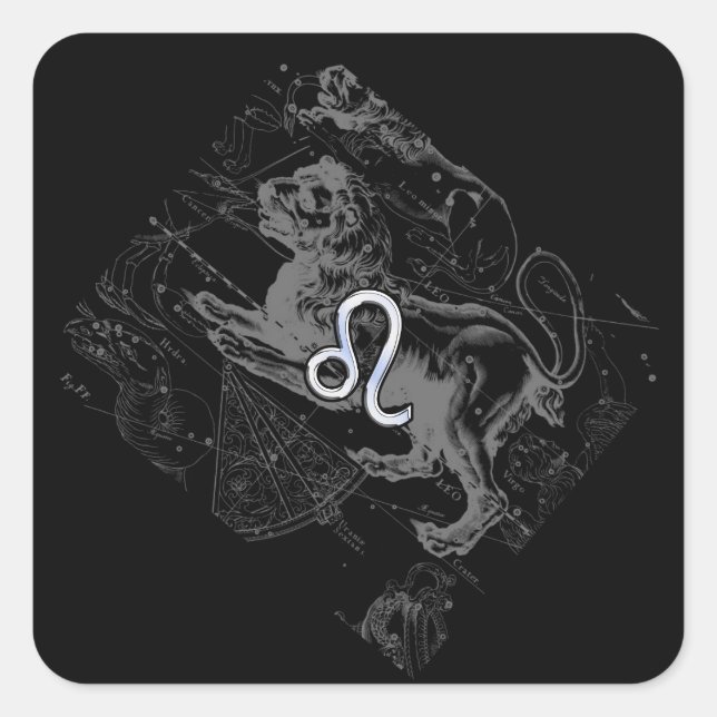 Chrome Style Leo Zodiac Map Hevelius 1690 Square Sticker (Front)
