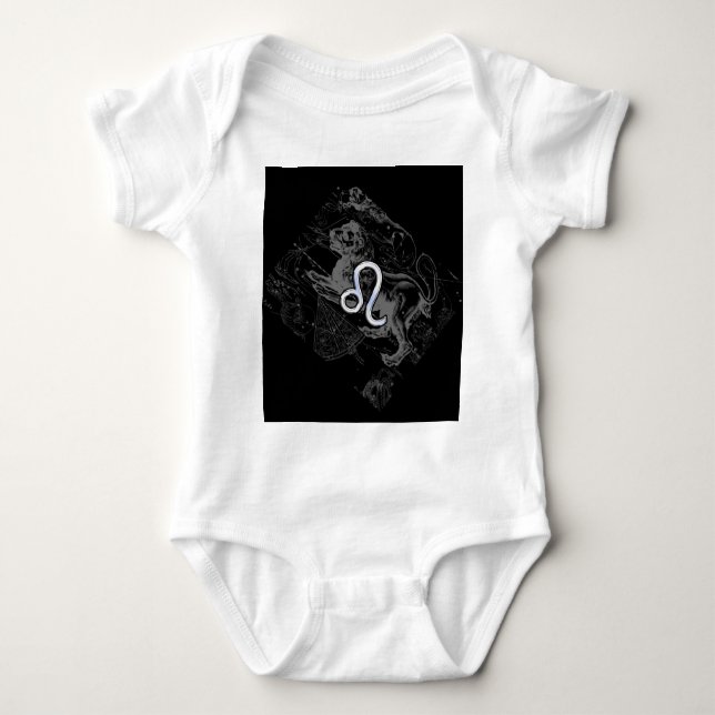 Chrome Style Leo Zodiac Sign on Hevelius Baby Bodysuit (Front)
