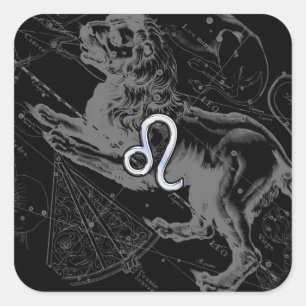 Chrome Style Leo Zodiac Sign on Hevelius Square Sticker