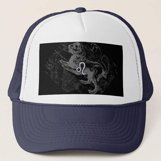 Chrome Style Leo Zodiac Sign on Hevelius Trucker Hat (Front)