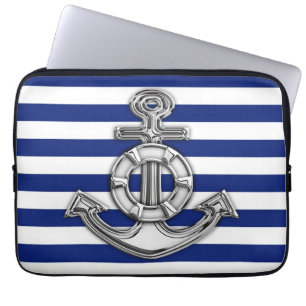 Chrome Style Lifesaver on Blue Stripes Laptop Sleeve