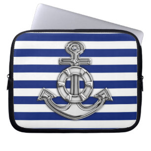 Chrome Style Lifesaver on Blue Stripes Laptop Sleeve