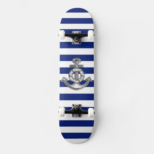 Chrome Style Lifesaver on Nautical Stripes Skateboard (Front)