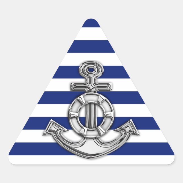 Chrome Style Lifesaver on Nautical Stripes Triangle Sticker (Front)