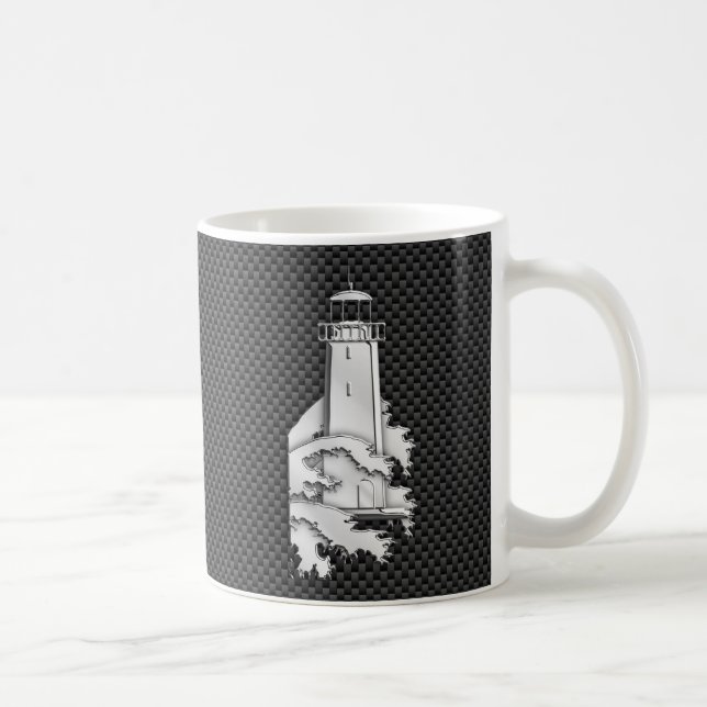 Chrome Style Lighthouse on Carbon Fibre Decor Coffee Mug (Right)