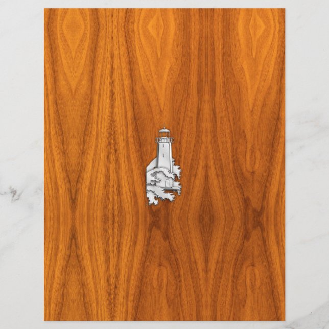 Chrome Style Lighthouse on Teak Wood Decor (Front)