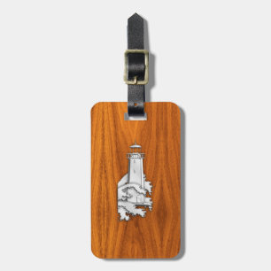 Chrome Style Lighthouse on Teak Wood Decor Luggage Tag