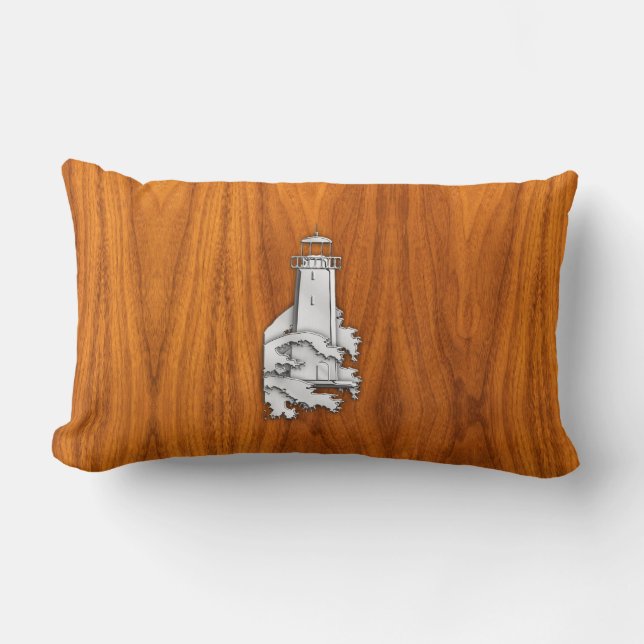 Chrome Style Lighthouse on Teak Wood Decor Lumbar Cushion (Front)