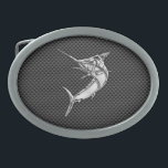 Chrome Style Marlin on Carbon Fibre Belt Buckle<br><div class="desc">A silver chrome like marlin fish applique design on a carbon fibre style background decor. A racy modern nautical gift. Here's a selection of fine custom casual embroidered baseball caps; in a nautical style, you can easily personalise to make it as unique as you are. Use the "Ask this Designer"...</div>