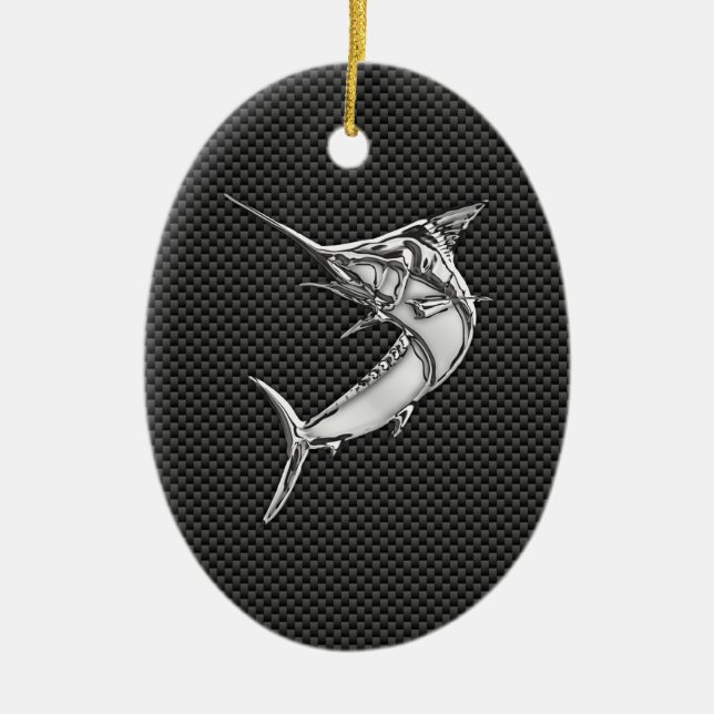 Chrome Style Marlin on Carbon Fibre Ceramic Tree Decoration (Front)