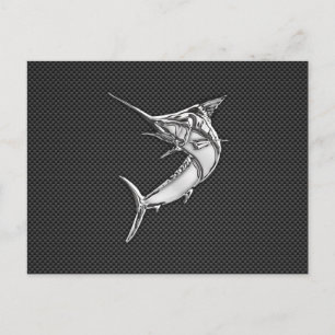 Chrome Style Marlin on Carbon Fibre Postcard