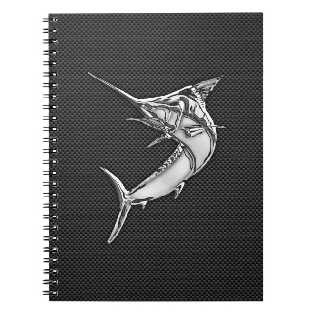 Chrome Style Marlin on Carbon Fibre Spiral Notebook (Front)