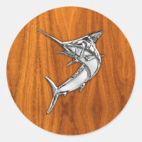 Chrome Style Marlin on Teak Wood Decor
