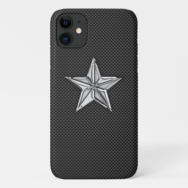 Chrome Style Nautical Star on Carbon Fibre Case-Mate iPhone Case (Back)