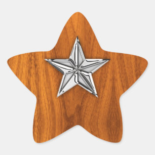 Chrome Style Nautical Star on Teak Veneer Star Sticker