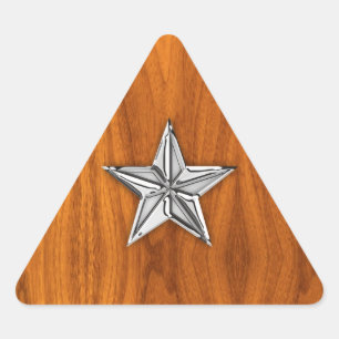 Chrome Style Nautical Star on Teak Veneer Triangle Sticker