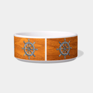 Chrome Style Nautical Wheel on Teak Veneer Bowl