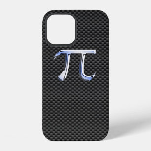 Chrome Style Pi Symbol on Black Carbon Fibre Print iPhone 12 Case