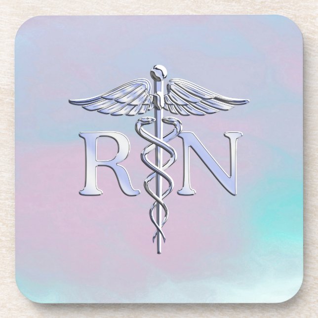 Chrome Style RN Caduceus Medical Mother Pearl Look Coaster (Front)