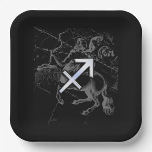 Chrome Style Sagittarius Zodiac Sign on Hevelius Paper Plate