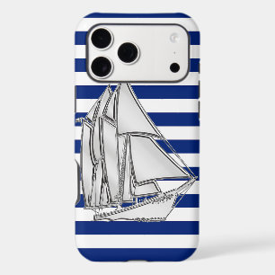 Chrome Style Sailboat on Nautical Stripes