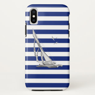 Chrome Style Sailing on Nautical Stripes Case-Mate iPhone Case
