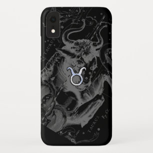 Chrome Style Taurus Zodiac Sign on Hevelius Black iPhone XR Case