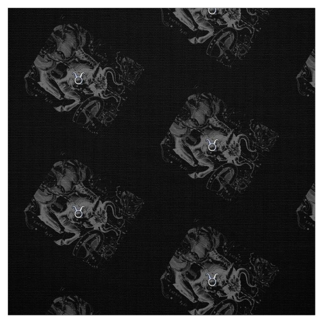 Chrome Style Taurus Zodiac Sign on Hevelius Black Fabric (Swatch)
