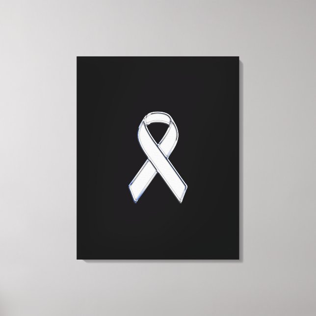 Chrome Style White Ribbon Awareness Canvas Print (Front)