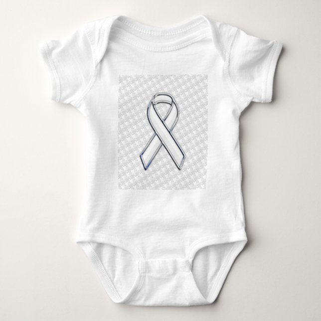 Chrome Style White Ribbon Awareness Houndstooth Baby Bodysuit (Front)