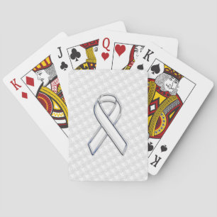 Chrome Style White Ribbon Awareness Houndstooth Playing Cards