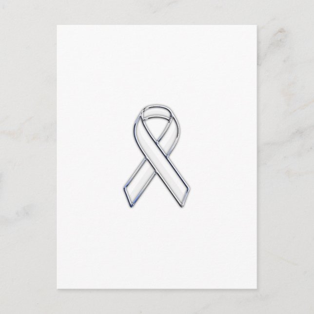 Chrome Style White Ribbon Awareness Postcard (Front)