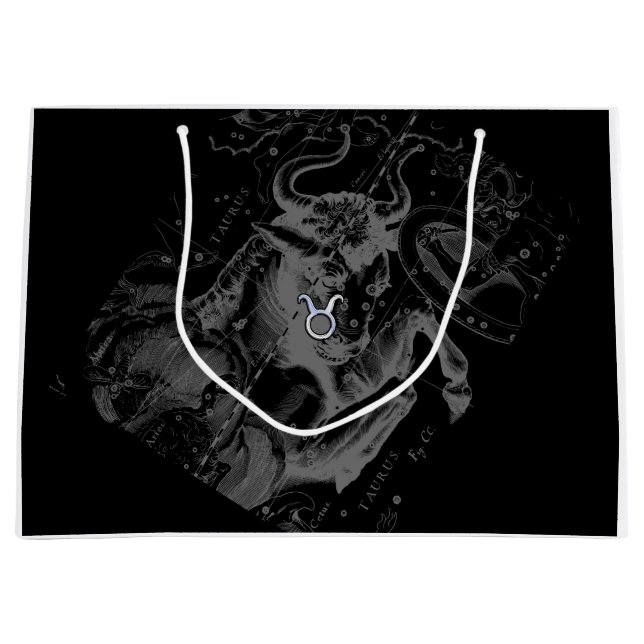 Chrome Taurus Zodiac Sign on Hevelius Style Large Gift Bag (Front)