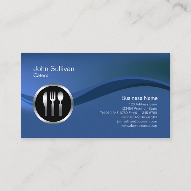 Chrome Utensil Icon Caterer Business Card (Front)