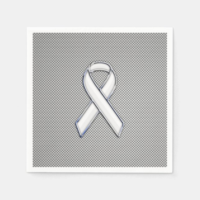Chrome White Ribbon Awareness Carbon Fiber Decor Napkin (Front)