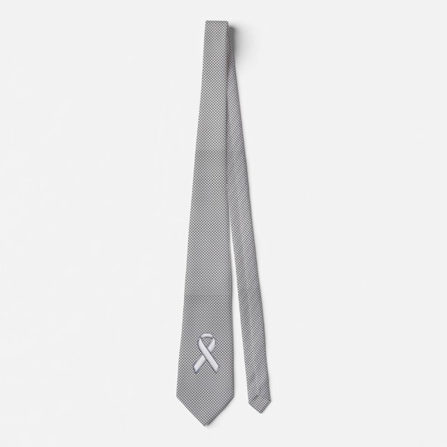 Chrome White Ribbon Awareness Carbon Fibre Print Tie (Front)