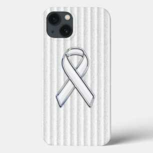 Chrome White Ribbon Awareness in Granular Stripes iPhone 13 Case