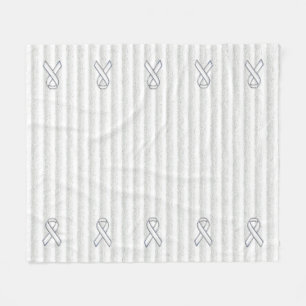 Chrome White Ribbon Awareness in Granular Stripes Fleece Blanket