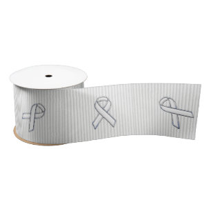 Chrome White Ribbon Awareness in Granular Stripes Satin Ribbon