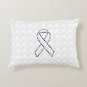 Chrome White Ribbon Awareness on Checkers Decorative Cushion