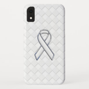 Chrome White Ribbon Awareness on Checkers Print Case-Mate iPhone Case