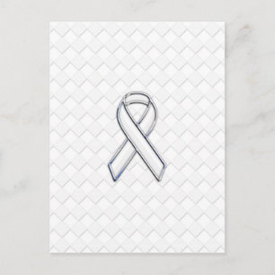 Chrome White Ribbon Awareness on Checkers Print Postcard
