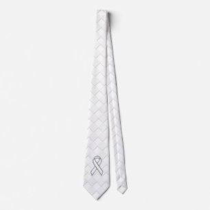 Chrome White Ribbon Awareness on Checkers Print Tie