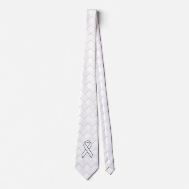 Chrome White Ribbon Awareness on Checkers Print Tie (Front)